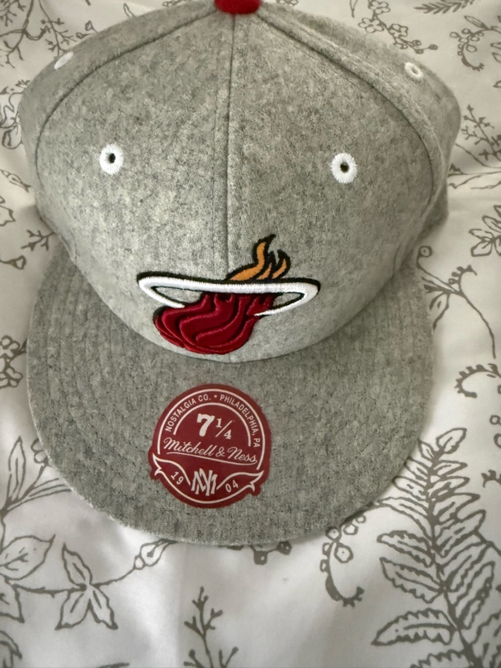 Mitchell & Ness Gray Felt Snapback with Red & Orange Flame Patch